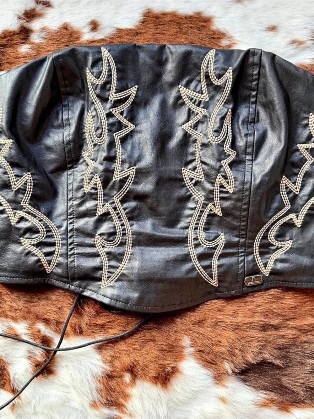 Lucky & Blessed Black Leather Western Boot Stitch Corset